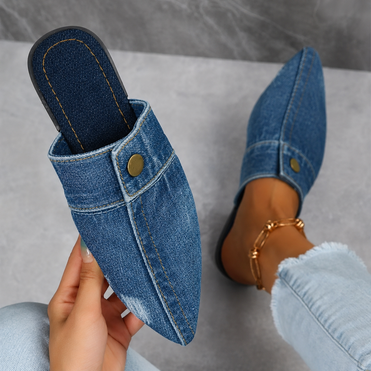 Sofia | Mules Denim à Bout Pointu