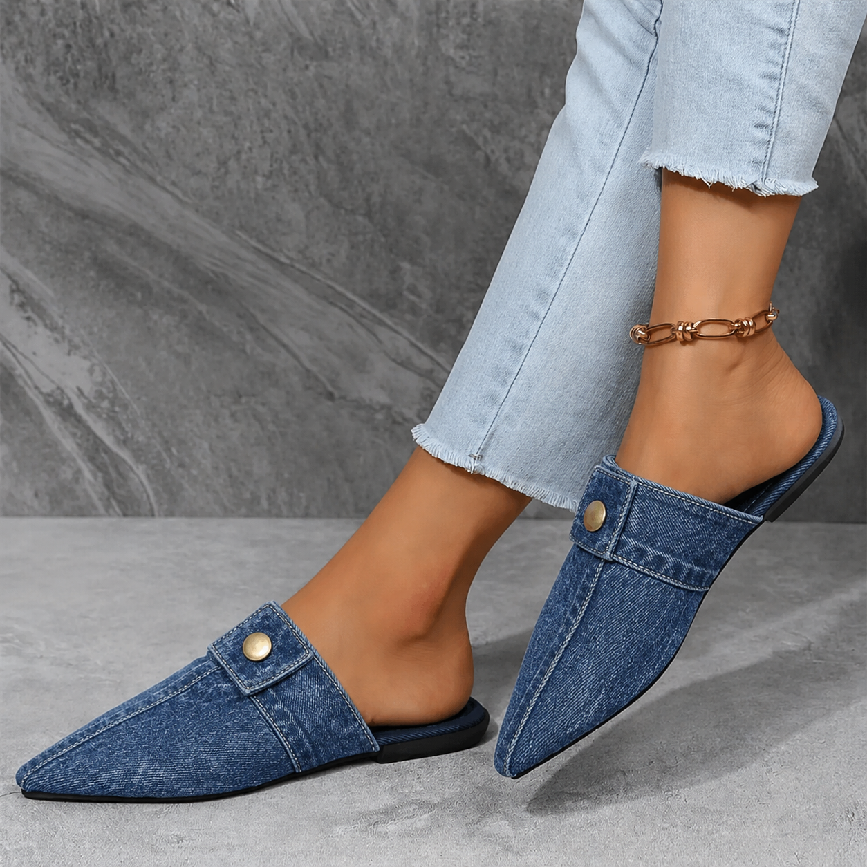Sofia | Mules Denim à Bout Pointu