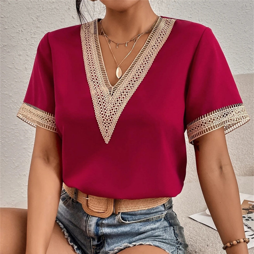 Eulalie | Blouse Crochetée Col V Manches Courtes pour Été