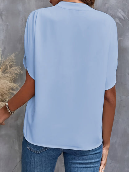 Rosalie | Blouse Fluide Manches Courtes Col Officier pour Été