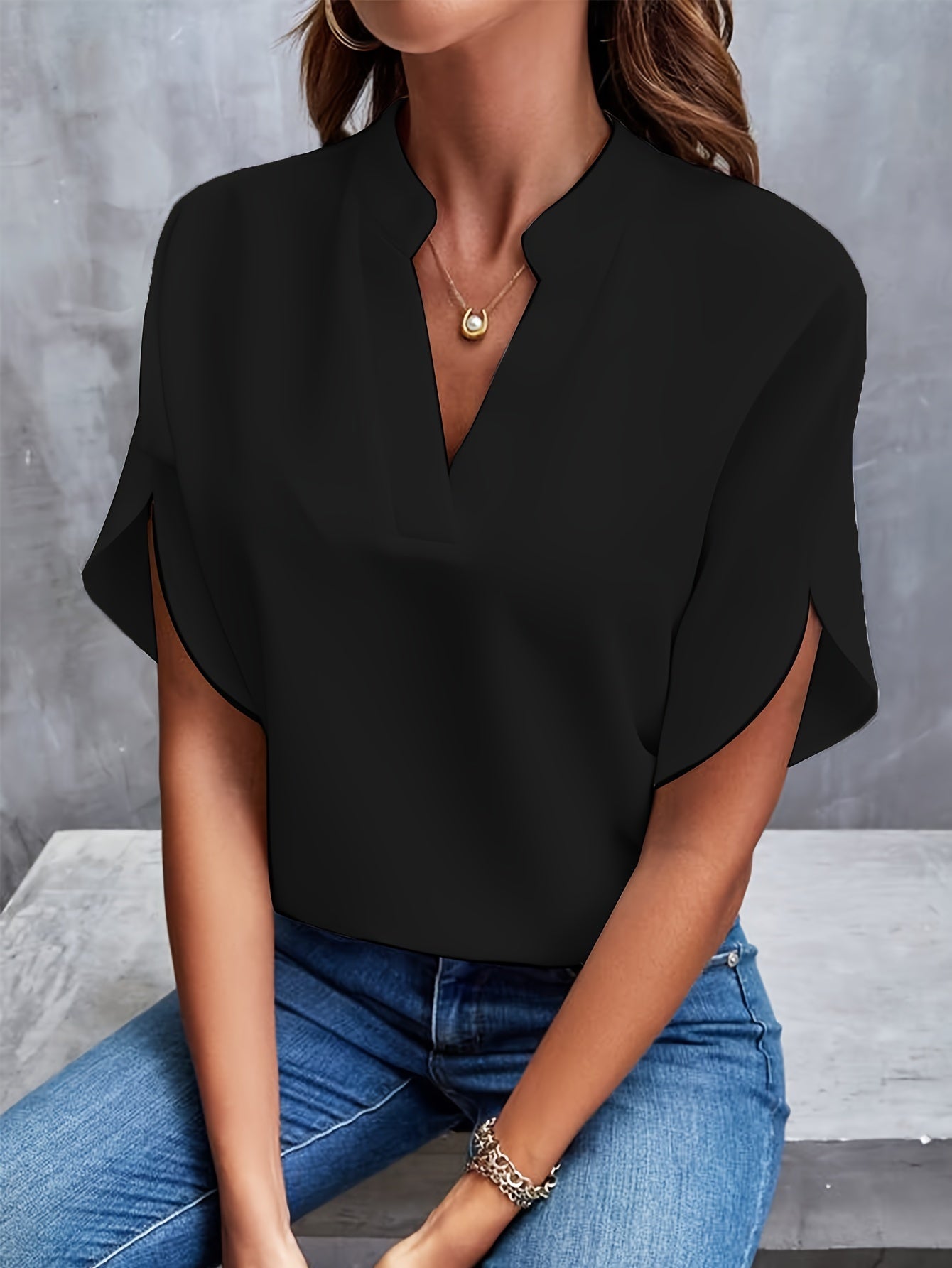 Rosalie | Blouse Fluide Manches Courtes Col Officier pour Été