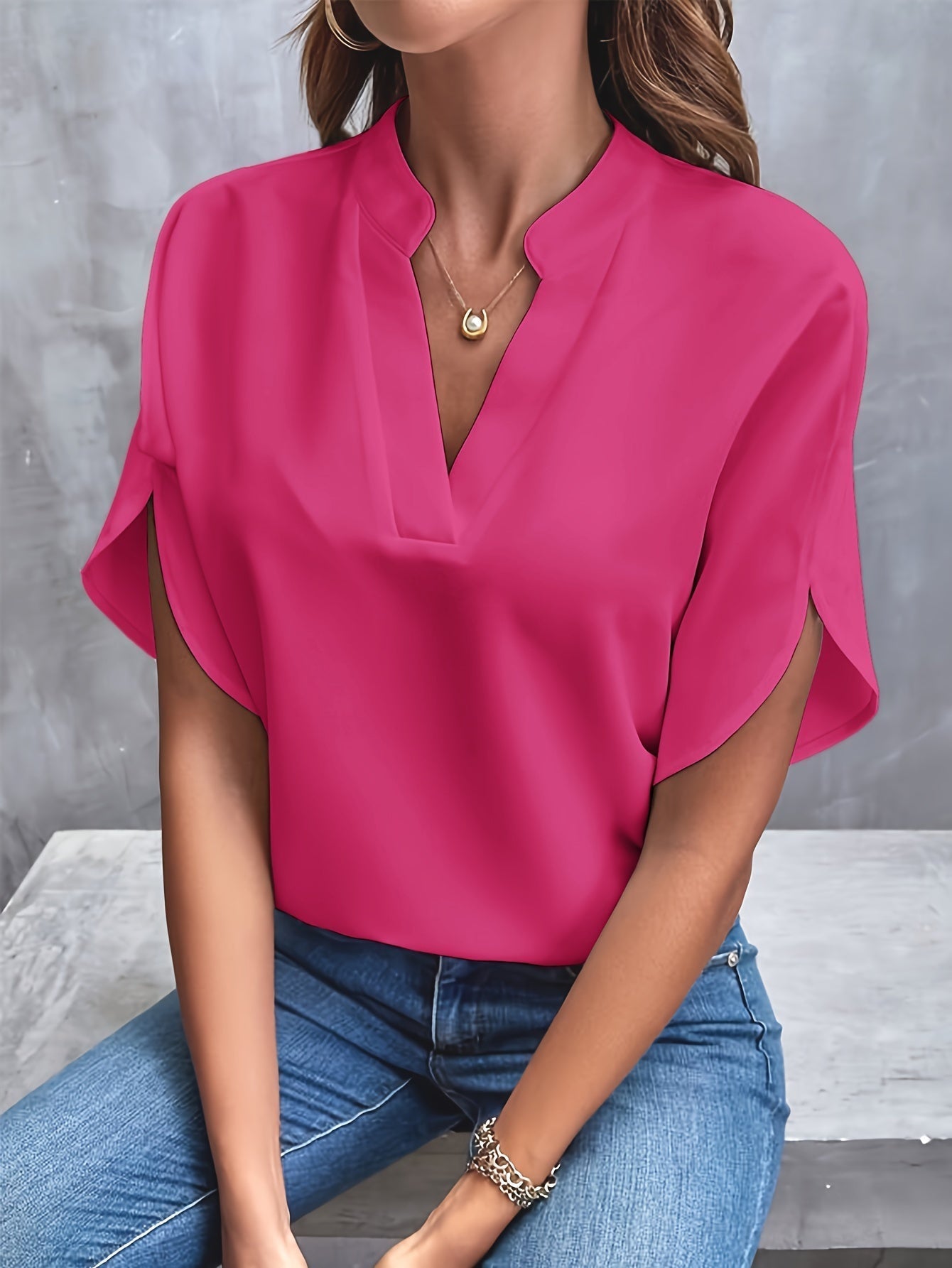 Rosalie | Blouse Fluide Manches Courtes Col Officier pour Été