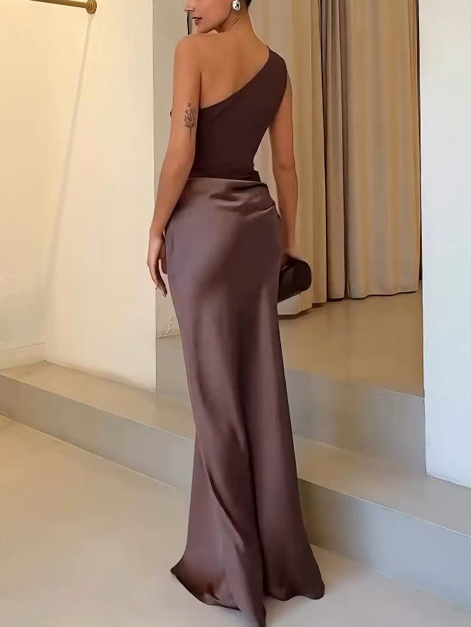 Bérénice | Robe de Soirée Longue Plissée Une Épaule pour Cérémonie