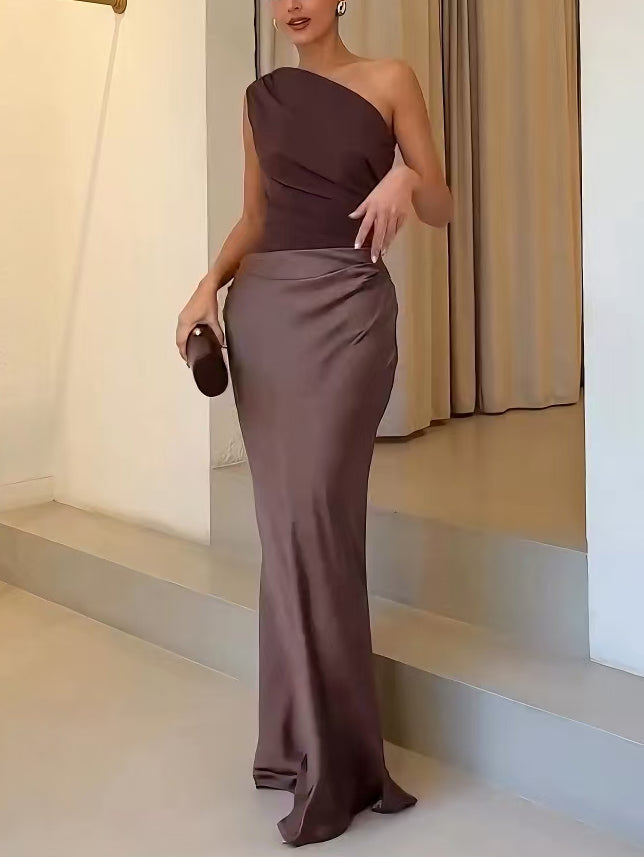 Bérénice | Robe de Soirée Longue Plissée Une Épaule pour Cérémonie
