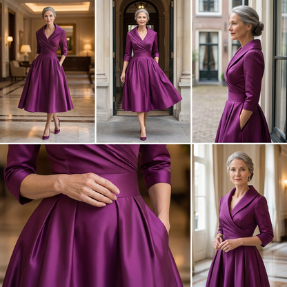 Ombeline | Robe Midi à Éclat Subtil Manches 3/4