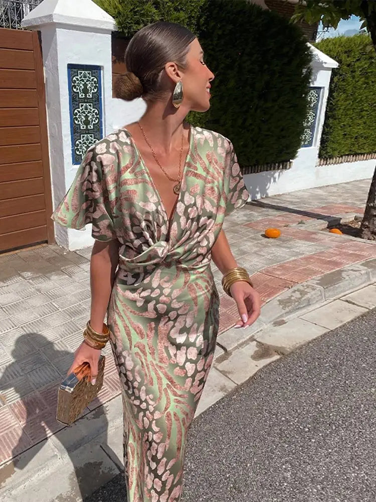 Viviane | Robe Portefeuille Satinée Imprimée