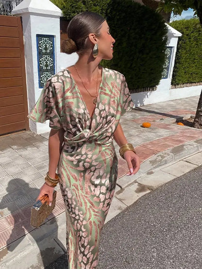 Viviane | Robe Portefeuille Satinée Imprimée