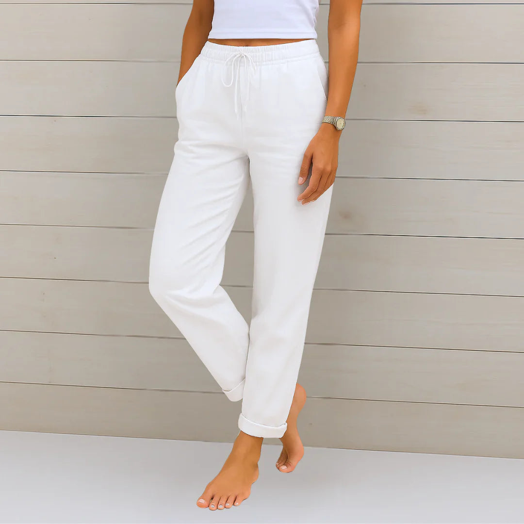 Riona | Pantalon en Lin Stretch Taille Élastique
