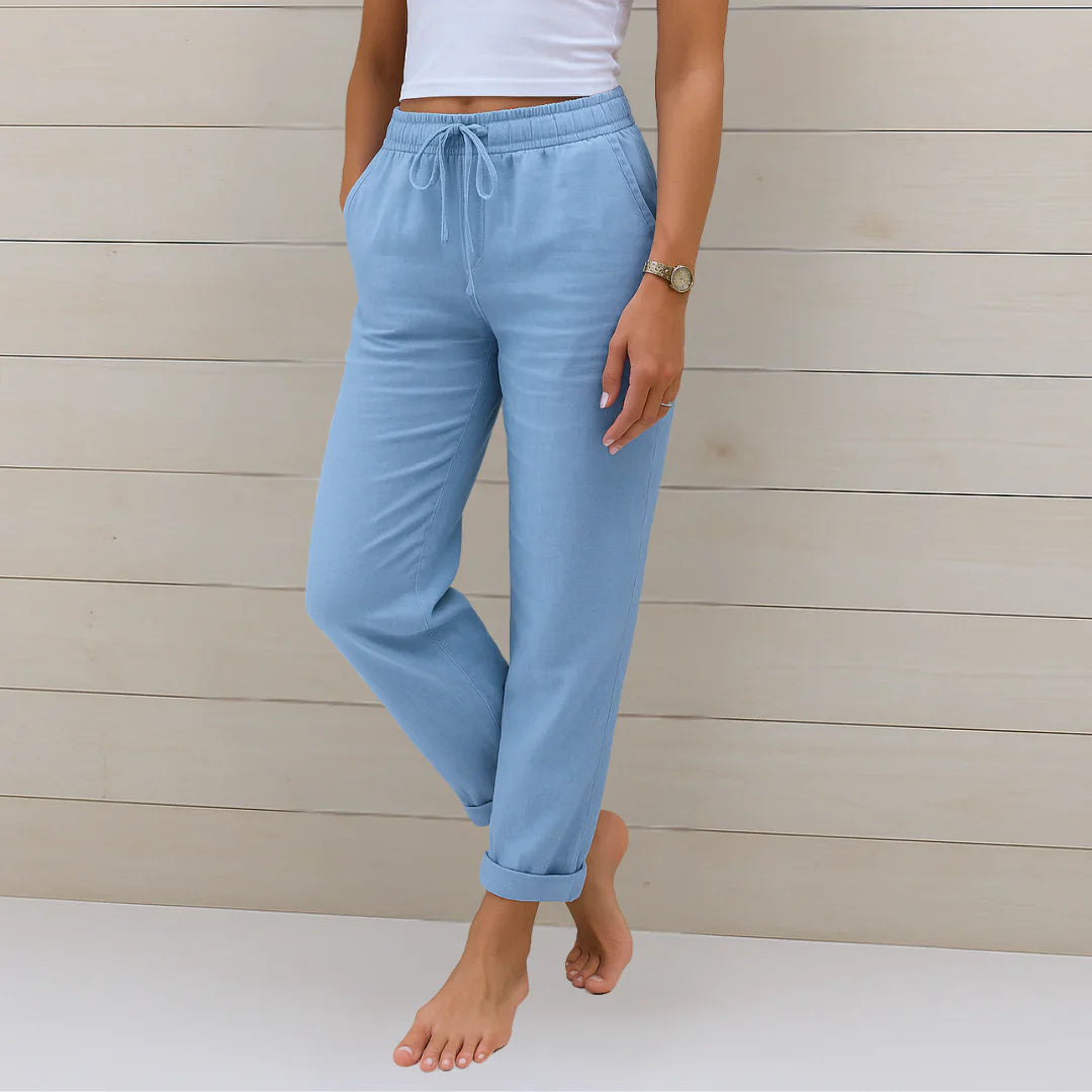 Riona pantalon en lin stretch taille élastique femme