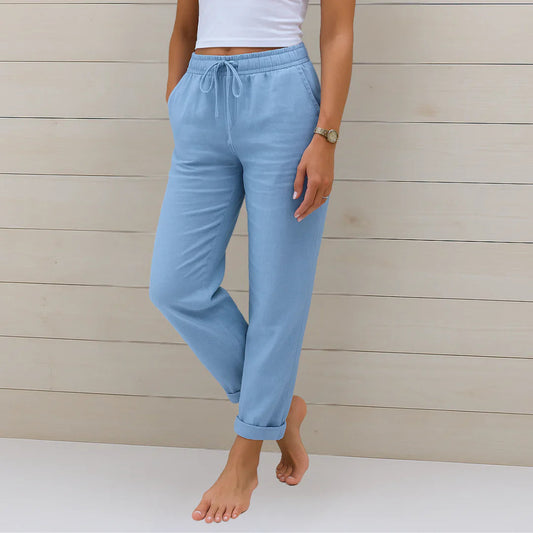 Riona pantalon en lin stretch taille élastique femme