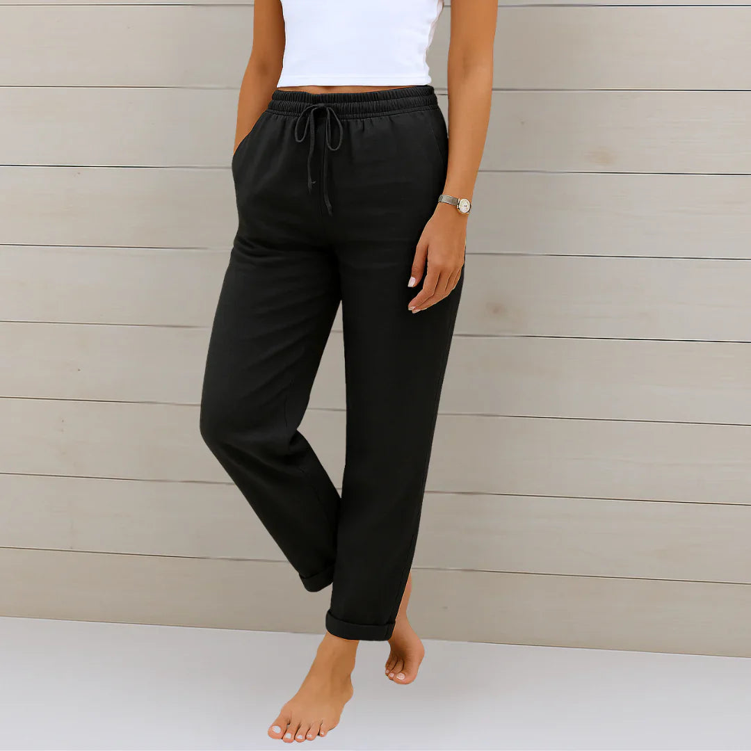 Riona | Pantalon en Lin Stretch Taille Élastique