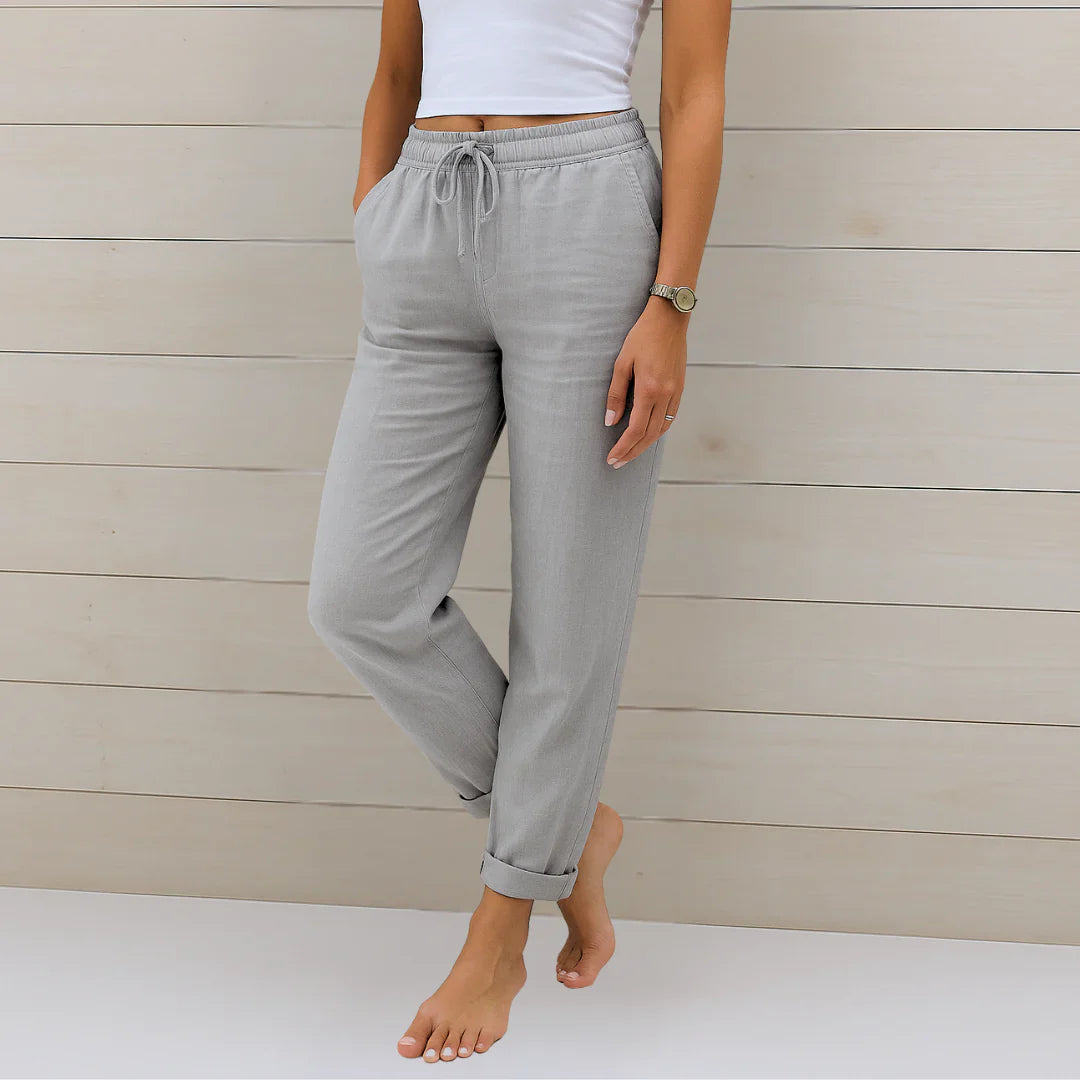 Riona | Pantalon en Lin Stretch Taille Élastique
