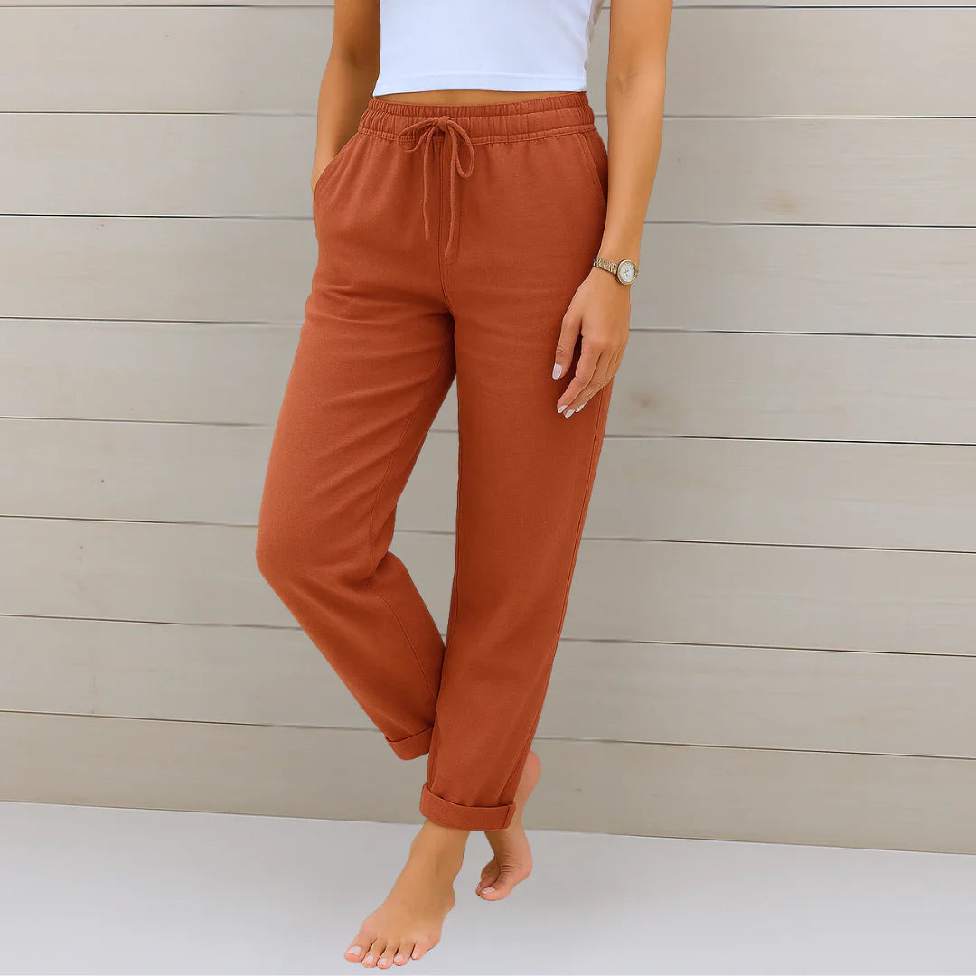 Riona | Pantalon en Lin Stretch Taille Élastique