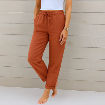 Riona | Pantalon en Lin Stretch Taille Élastique
