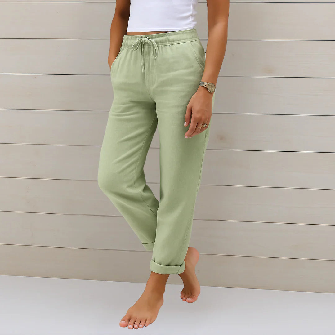 Riona | Pantalon en Lin Stretch Taille Élastique