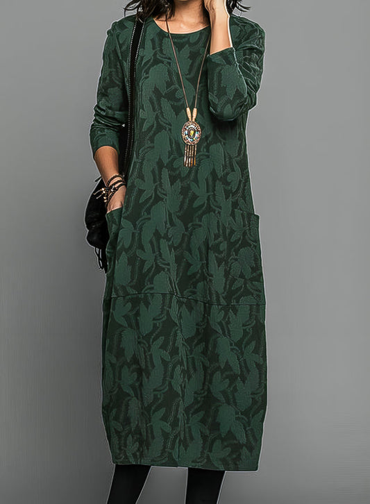 Léonide | Robe Midi Ajustée Col Rond Maille Douce