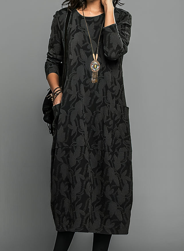 Léonide | Robe Midi Ajustée Col Rond Maille Douce