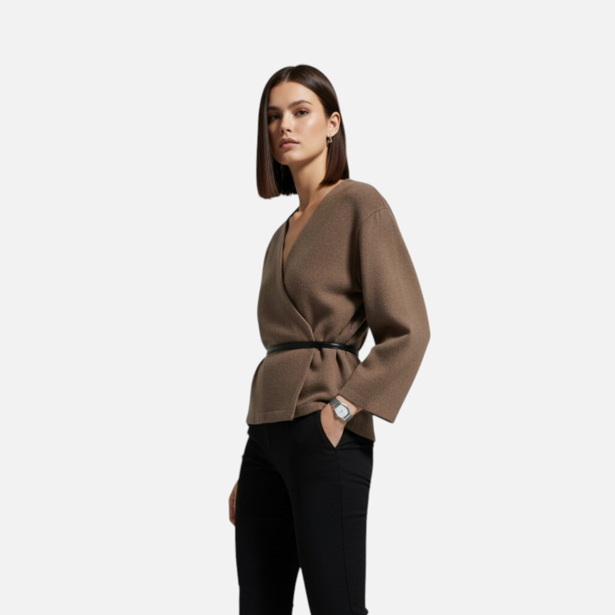 Ombelyne | Pull Cache-Cœur Ceinturé Kaki