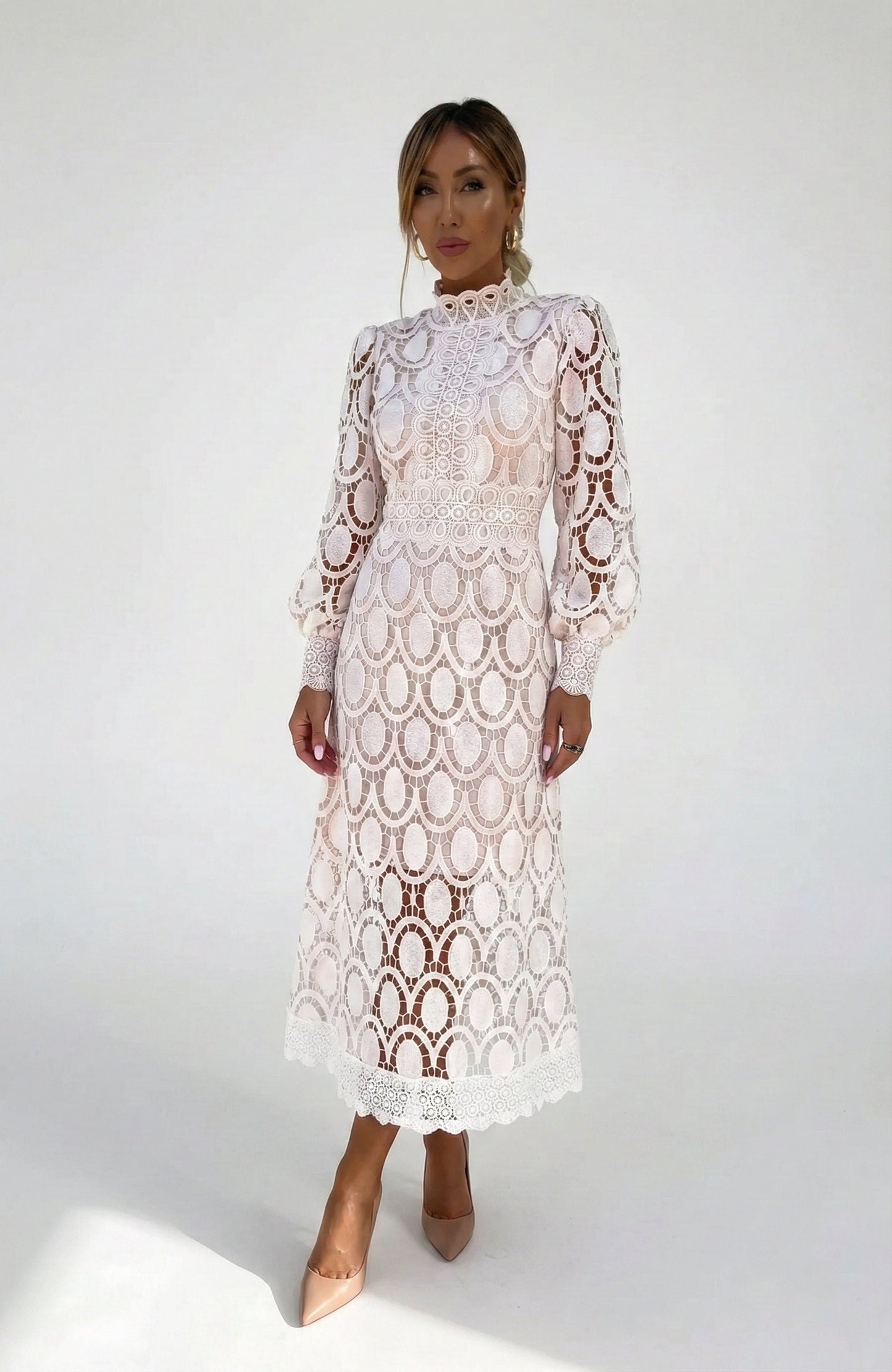 Maëlle | Robe midi de cérémonie femme avec détails ajourés