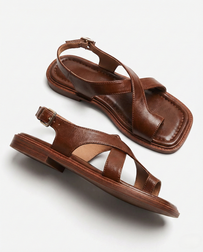 Céline | Sandales Croisées Effet Cuir Talon Bas pour Été