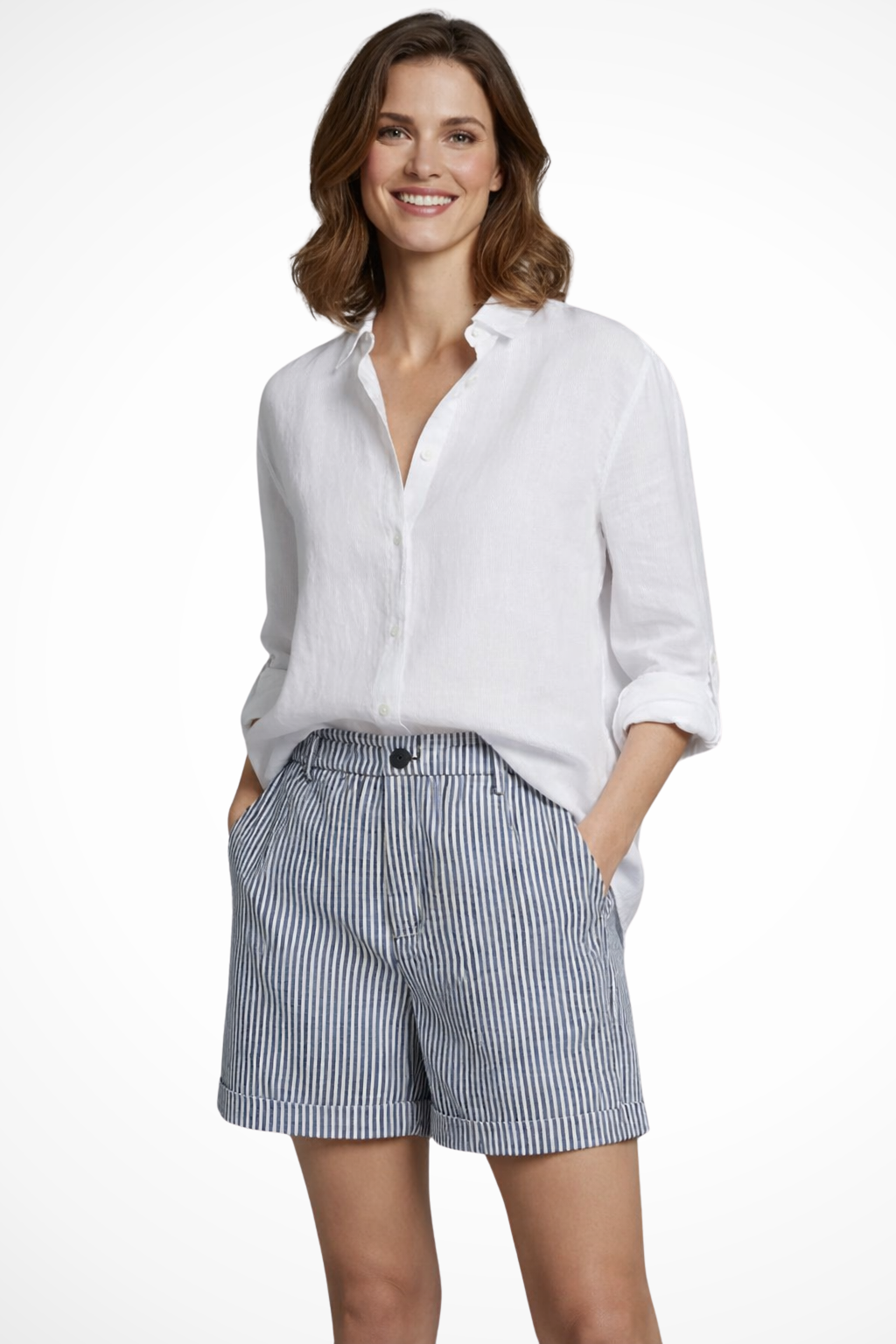 Aline | Short Tailleur Rayé Taille Haute