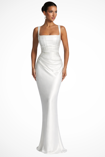 Solène | Robe Longue Encolure Carrée Corsage Froncé