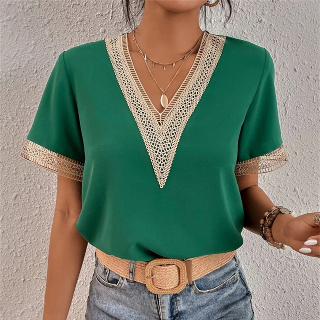Eulalie | Blouse Crochetée Col V Manches Courtes pour Été
