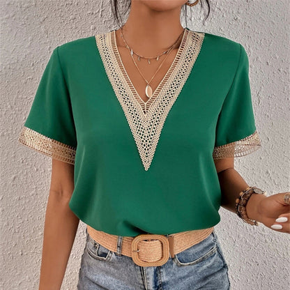 Eulalie | Blouse Crochetée Col V Manches Courtes pour Été