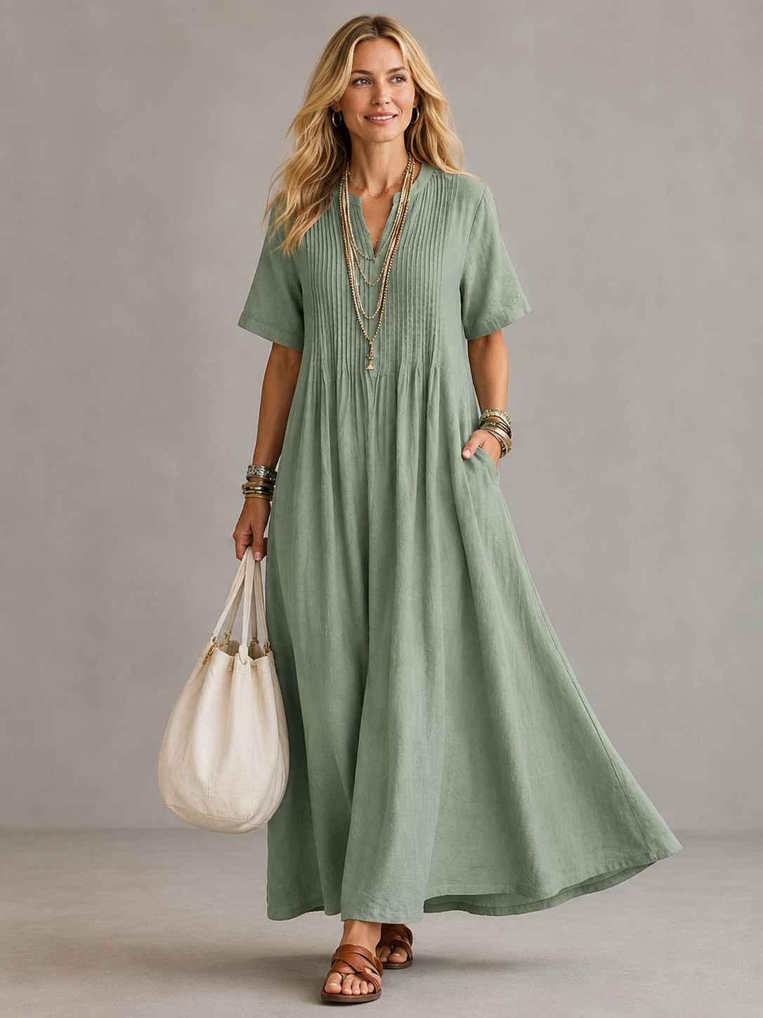 Sylvanie | Robe Longue Plissée Coupe Détendue