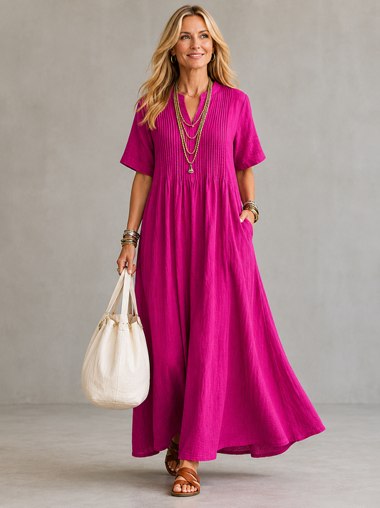 Sylvanie | Robe Longue Plissée Coupe Détendue
