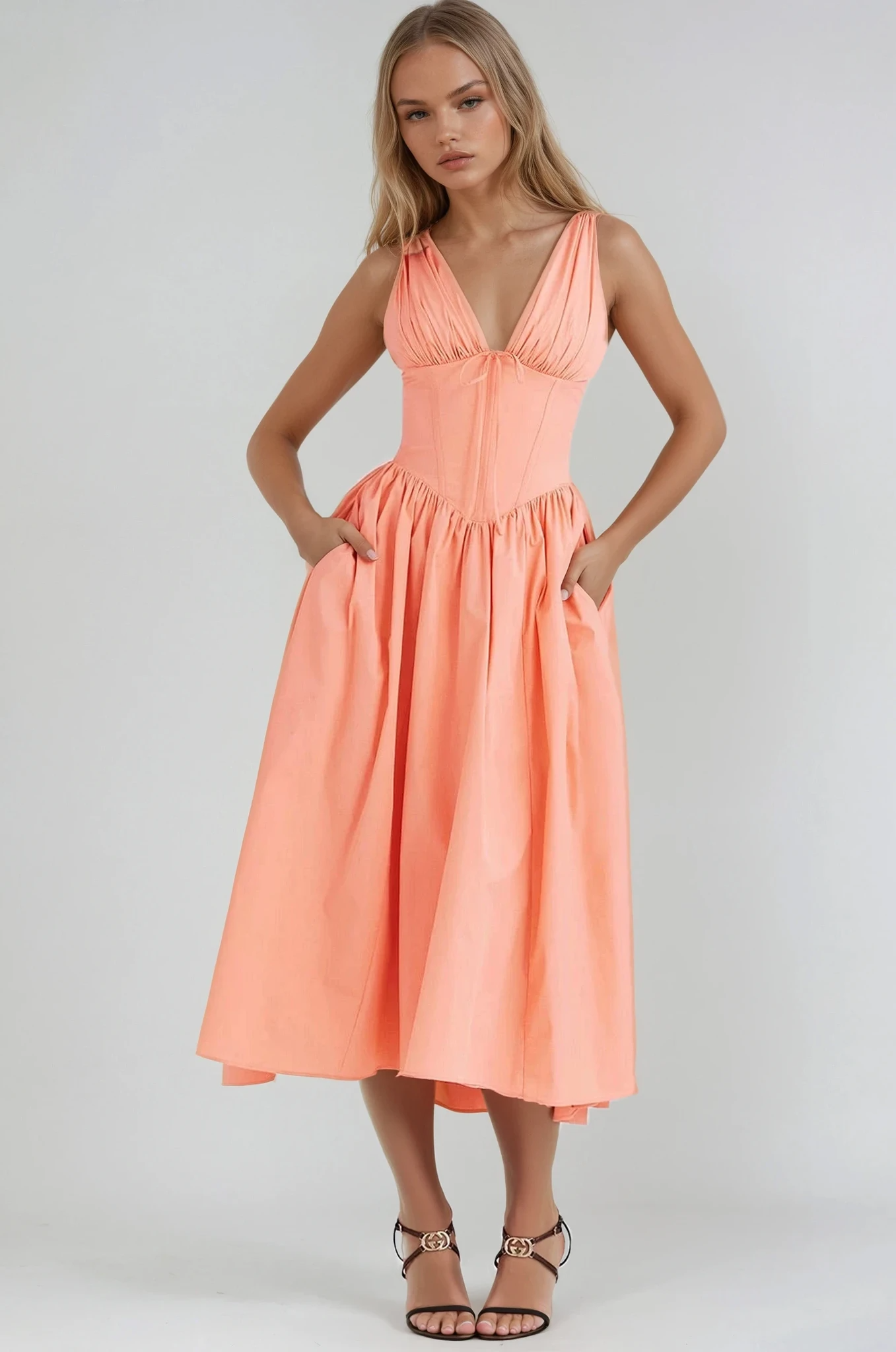 Émeline | Robe Midi Florale Sans Manches