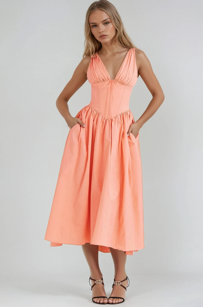 Émeline | Robe Midi Florale Sans Manches