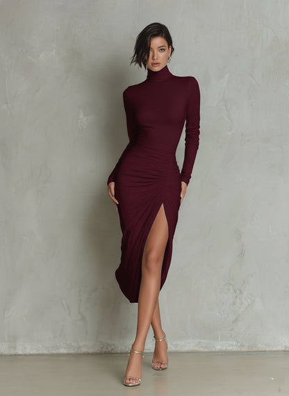 Amaya | Robe Midi Blanche Col Montant Manches Longues
