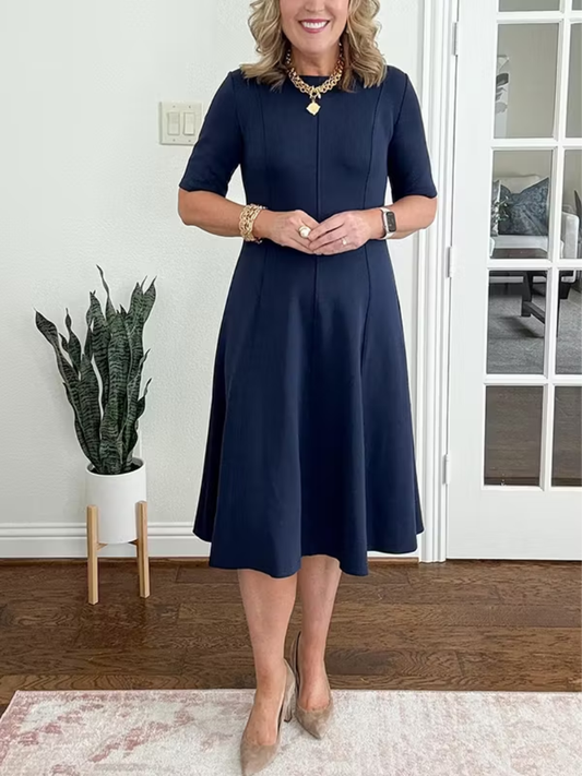 Perrette | Robe Midi Fluide Manches Trois-Quarts