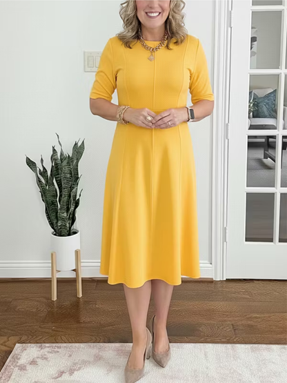 Perrette | Robe Midi Fluide Manches Trois-Quarts