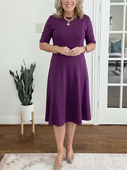 Perrette | Robe Midi Fluide Manches Trois-Quarts