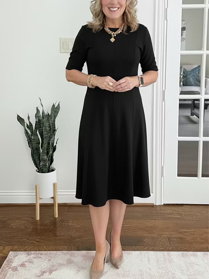 Perrette | Robe Midi Fluide Manches Trois-Quarts