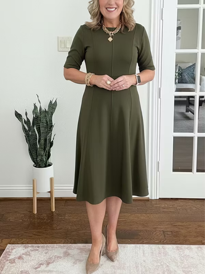 Perrette | Robe Midi Fluide Manches Trois-Quarts