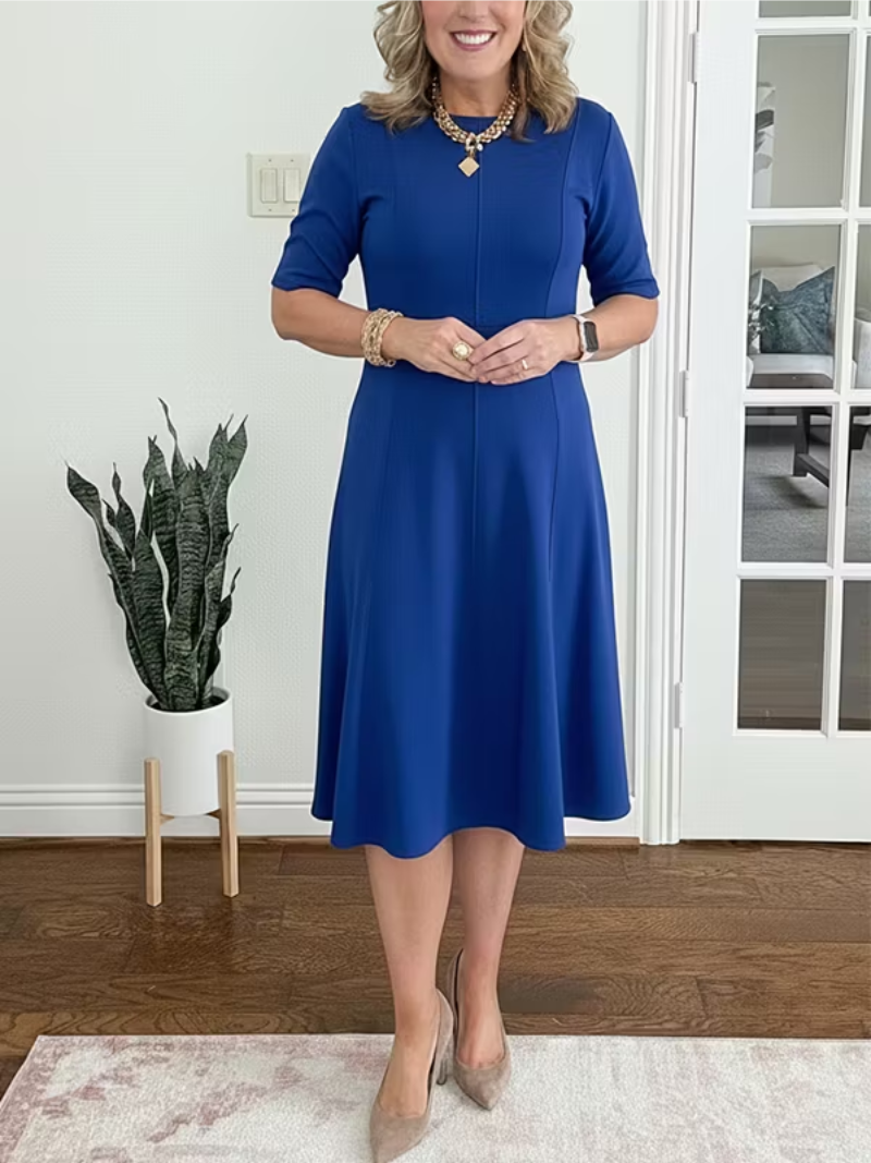 Perrette | Robe Midi Fluide Manches Trois-Quarts