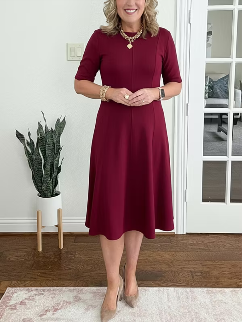 Perrette | Robe Midi Fluide Manches Trois-Quarts