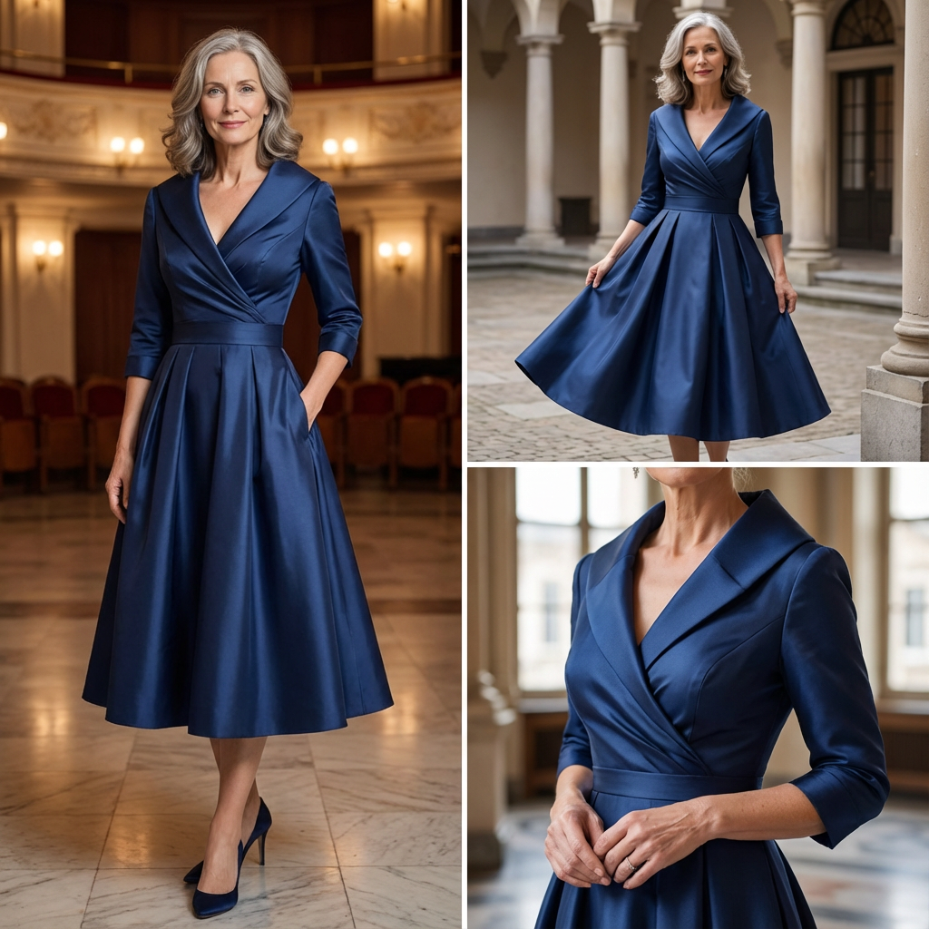 Ombeline | Robe Midi à Éclat Subtil Manches 3/4