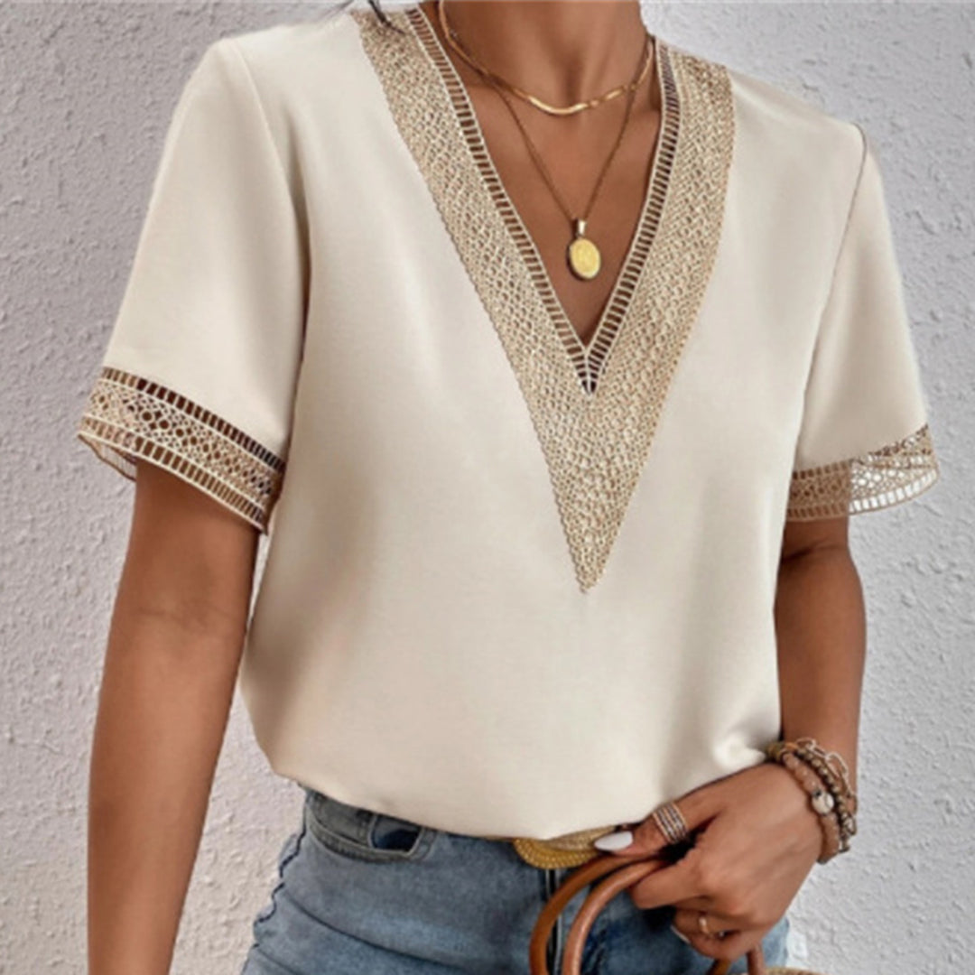 Eulalie | Blouse Crochetée Col V Manches Courtes pour Été