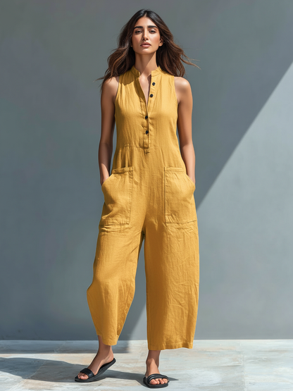 Solenn | Combinaison Sans Manches Col Mandarin