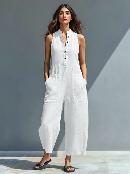 Solenn | Combinaison Sans Manches Col Mandarin