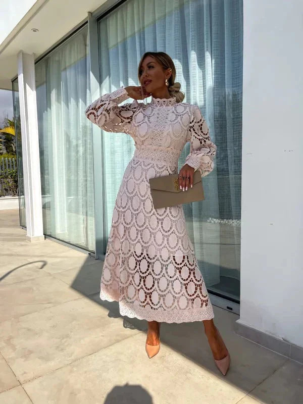 Maëlle | Robe midi de cérémonie femme avec détails ajourés