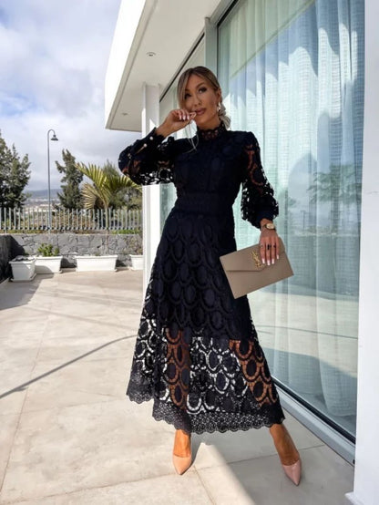 Maëlle | Robe midi de cérémonie femme avec détails ajourés