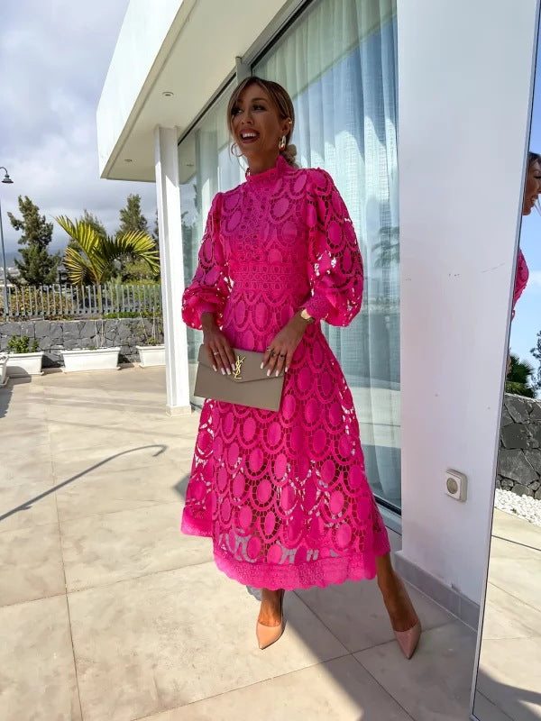 Maëlle | Robe midi de cérémonie femme avec détails ajourés