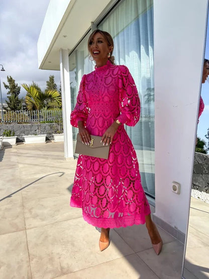 Maëlle | Robe midi de cérémonie femme avec détails ajourés