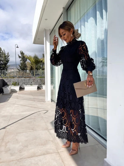 Maëlle | Robe midi de cérémonie femme avec détails ajourés