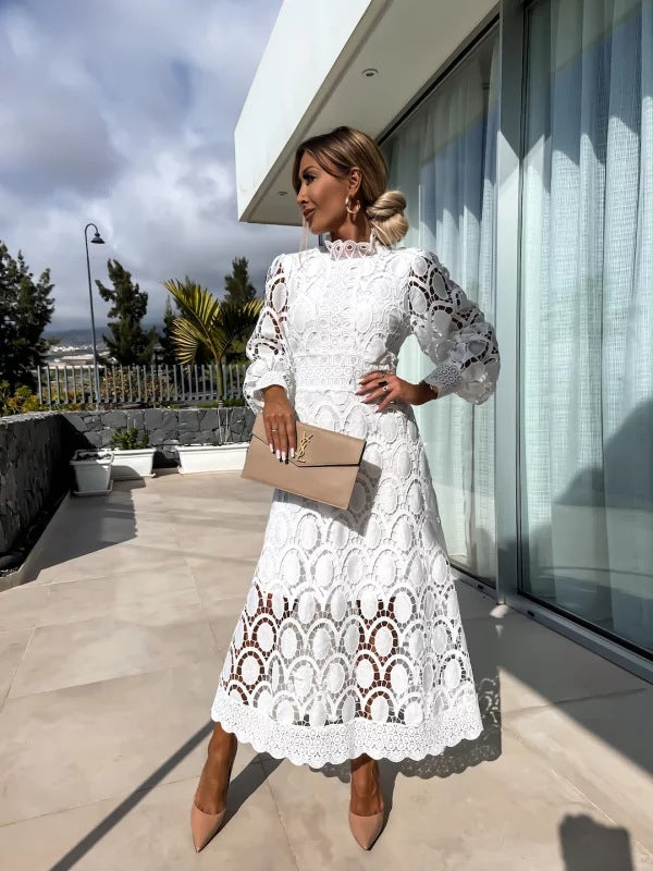 Maëlle | Robe midi de cérémonie femme avec détails ajourés